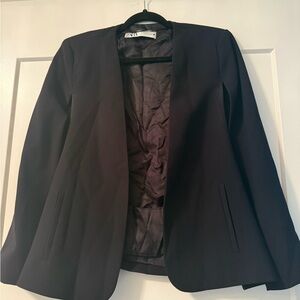 Zara Black Open-Front Cape Style Blazer